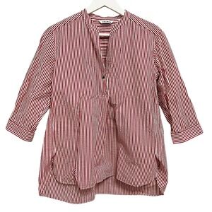 Caliban Tunic Blouse Womens 6 Red White Striped Seersucker Cotton Made in Italy